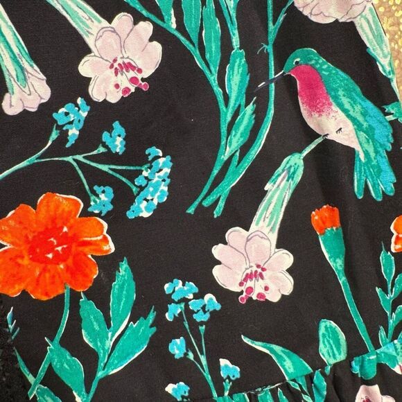 Kate Spade Black Floral Colorful Hummingbird Jardin Poplin Top XL - Picture 8 of 9